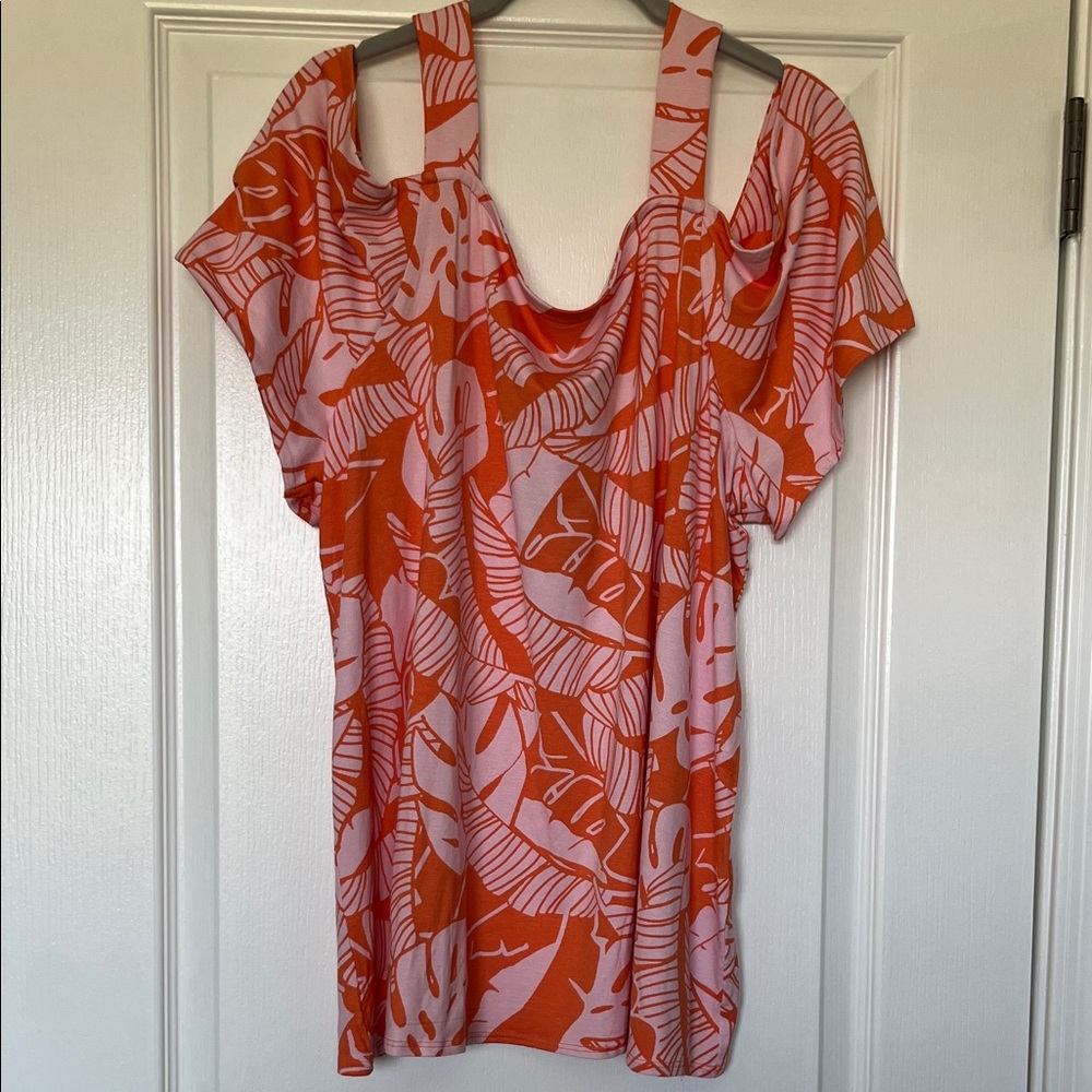 JM Collection Orange and White Short Sleeve Top